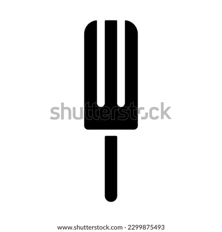 Ice cream icon, black silhouette on white. Fruit ice lolly or striped popsicle with stick, stencil shape. Vector element for minimalist summer design and print, street food illustration or logo.
