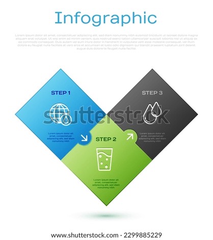 Set line Earth planet in water drop, Water and Glass with. Business infographic template. Vector
