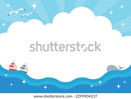 Summer Image Yacht and Sea Frame with Whales Royalty-Free Stock Photo #2299904237