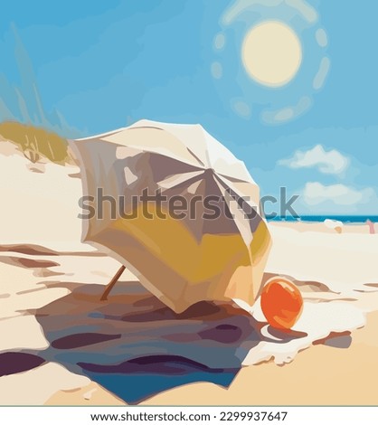 Sunny beach with umbrella illustration