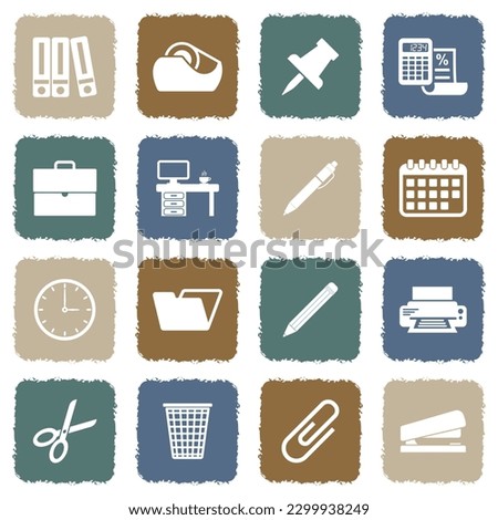 Office Material Icons. Grunge Color Flat Design. Vector Illustration.