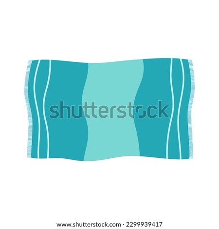 vector illustration of beach towel or blanket with striped print and fringe, summer vacation accessory isolated on white background, cartoon style Royalty-Free Stock Photo #2299939417