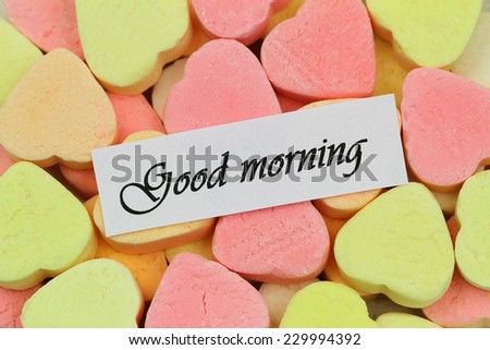 Good morning card with colorful sugar hearts 
