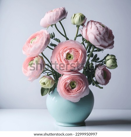 Ranunculus flowers in vase. Beautiful classic elegant arrangement. pastel colore bouquet. Photographed on a white background. Royalty-Free Stock Photo #2299950997