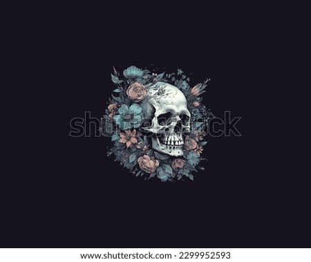Human skull with watercolor flower t shirt illustration design