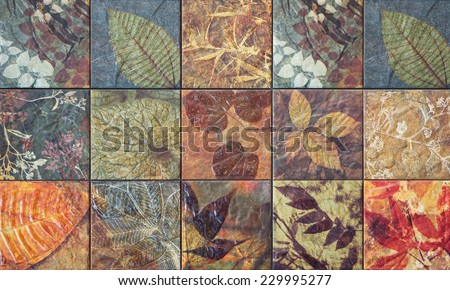 Old wall ceramic tiles patterns handcraft from thailand public. Royalty-Free Stock Photo #229995277