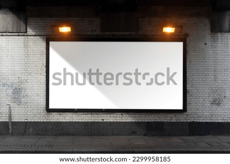 Horizontal white panel under bridge with two spotlights Royalty-Free Stock Photo #2299958185