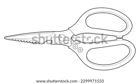 Coloring page. Silver kitchen scissors. Isolated on white background