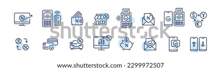 Financial icons. Contactless payment, savings, p2p transactions and currency conversion. Pixel perfect, editable stroke icons Royalty-Free Stock Photo #2299972507