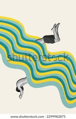 Vertical white picture image artwork poster 3d collage of funky crazy man swimming sea colorful water isolated on white painted background