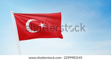 TURKEY flag waving on a high quality blue cloudy sky