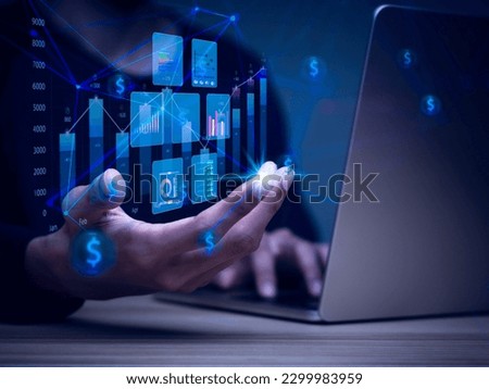 businessman working with business Analytics and Data Management System on computer, online document management and metrics connected to database. Corporate strategy for finance, operations, sales.	