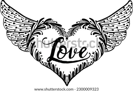 Love Angel Design, Tattoo Love, Angel Love, Digital Download, Love word, Valentine's Day gift idea tatto