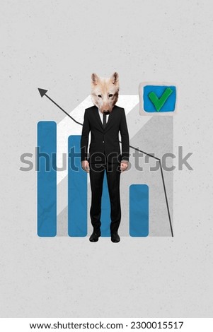 Photo sketch collage picture of confident man wolf instead head getting working success isolated grey color background