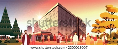 multiethnic people group standing near governmental building mix race men women crowd walking city street cityscape Royalty-Free Stock Photo #2300019007