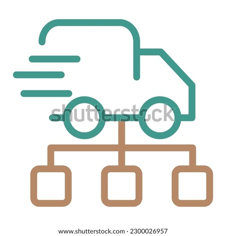 Fast moving truck with organizational chart below. Simple colored blue-brown vector icon of delivery scheme, transportation system, organization of logistics, etc. Modern minimal bicolor linear sign Royalty-Free Stock Photo #2300026957