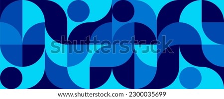 Ocean blue geometric artwork poster full of colors with simple shapes and figures. Abstract dot vector pattern design in Scandinavian style for web banners, business presentations, branding, wallpaper Royalty-Free Stock Photo #2300035699