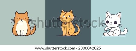 Cute Cat cartoon kitty meow kitten illustration set collection