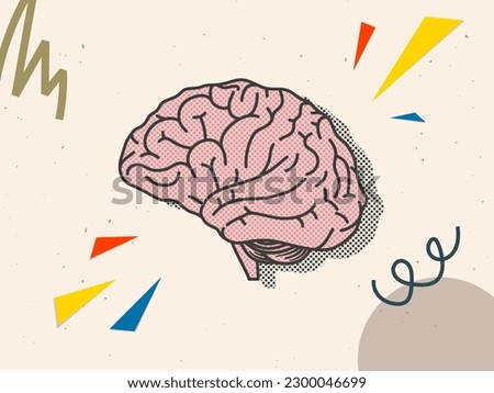 Human brain in a modern collage style. Vector illustration