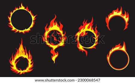 Set cartoon rings fire flames. Cartoon fire flame. Vector image.