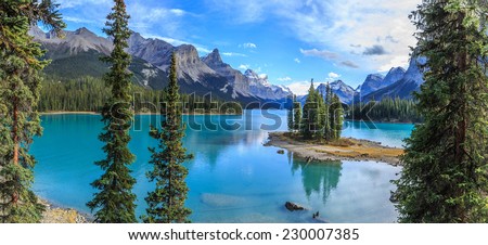 Spirit Island in Maligne Lake, Jasper National Park, Alberta, Canada Royalty-Free Stock Photo #230007385
