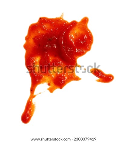 Blots and stains of ketchup tomato paste isolated on white background  Royalty-Free Stock Photo #2300079419