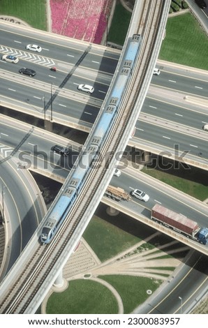 Dubai metro and highway aerial view