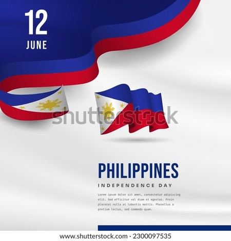 Square Banner illustration of Philippines independence day celebration with text space. Waving flag and hands clenched. Vector illustration.
