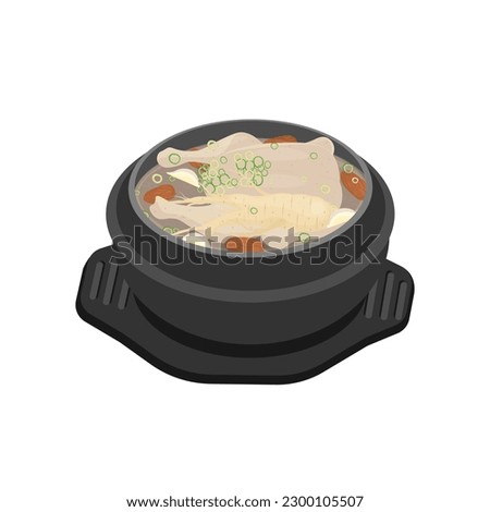 Vector Illustration Logo Korean Ginseng Chicken Soup Samgyetang Served On A Ttukbaegi Royalty-Free Stock Photo #2300105507