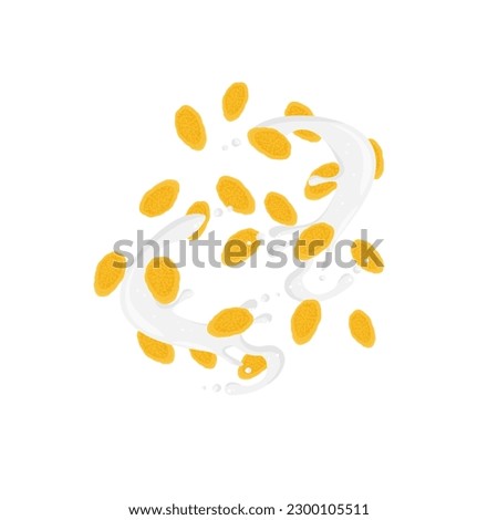 Corn Flakes Cereal Illustration Logo With Milk Splash Royalty-Free Stock Photo #2300105511