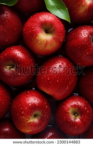 Creative fruits composition. Beautiful red whole apple apples glistering with dew water droplet. flat lay top view. seamless
