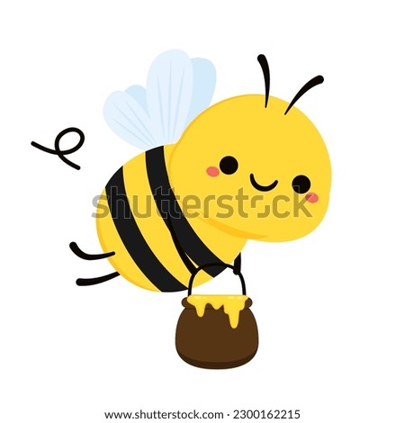 Cute friendly bee. Cartoon happy flying. Insect character. Vector isolated on white background. Royalty-Free Stock Photo #2300162215