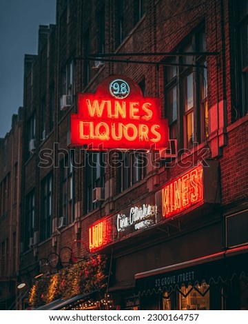 Wine and Liquors neon sign in the West Village, Manhattan, New York City