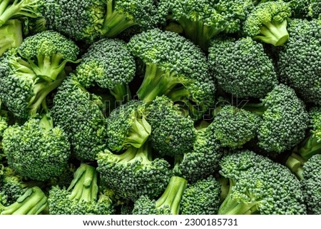Macro photo green fresh vegetable broccoli. Fresh green broccoli on a black stone table.Broccoli vegetable is full of vitamin.Vegetables for diet and healthy eating.Organic food. Royalty-Free Stock Photo #2300185731