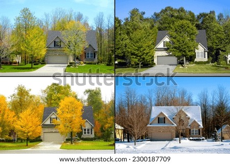 4 season image of residential home house Royalty-Free Stock Photo #2300187709