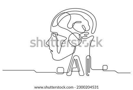 AI artificial intelligence and digital technology brain data robot conceptual.humanoid face line art.continuous line drawing.