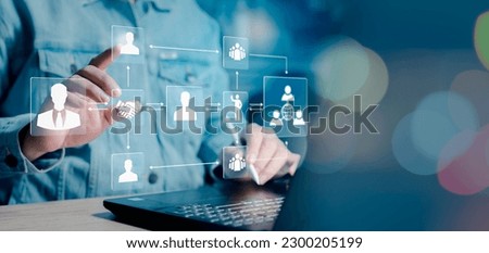 Business hierarchy structure. Businessman management organization in company. Relations of order or subordination between members. Business process and workflow automation with flowchart. Royalty-Free Stock Photo #2300205199