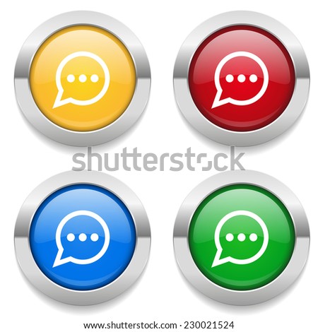 Four round buttons with chat icon and metallic border