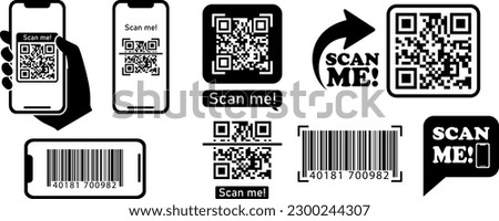 Scan QR code flat icon with phone. QR code scan basic steps on smartphone, response code. scan me, barcode sign