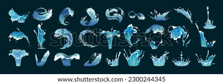 water design element, drop, splash set icons. Realistic transparent isolated vector set splash of water with drops, a splash of falling water