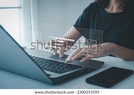 Data transfer concept. FTP(File Transfer Protocol). Transfer data to a server or hosting service. File sharing isometric. Royalty-Free Stock Photo #2300253595