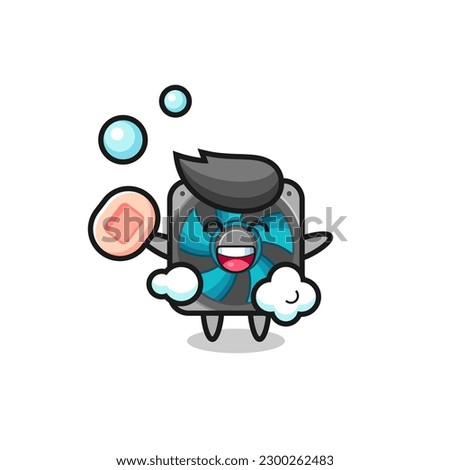 computer fan character is bathing while holding soap , cute style design for t shirt, sticker, logo element
