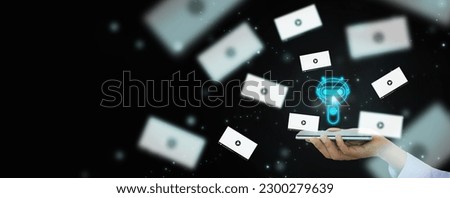 Chatbot creates video concept. VDO clips are produced by generative AI with Language model technology. A man's hand holds a smartphone with vdo generated by artificial intelligence Royalty-Free Stock Photo #2300279639