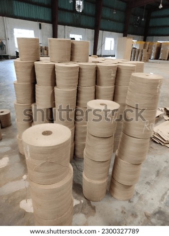 A large group of rolls of yarn(jute fiber).jute mill produce a beautiful jute fiber. Royalty-Free Stock Photo #2300327789