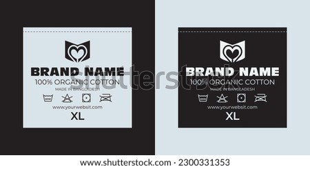 A Visionary Approach to Clothing Neck Label Tag Design with Logo and Laundry Symbols. Royalty-Free Stock Photo #2300331353