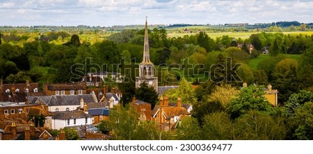 Aerial view of Wallingford, a historic market town and civil parish located between Oxford and Reading on the River Thames in England, UK Royalty-Free Stock Photo #2300369477
