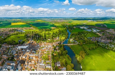 Aerial view of Wallingford, a historic market town and civil parish located between Oxford and Reading on the River Thames in England, UK Royalty-Free Stock Photo #2300369487