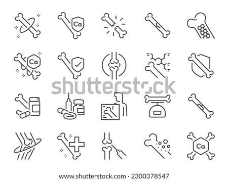 Bone icon set. It included the orthopedic, calcium, anatomy, and more icons. Royalty-Free Stock Photo #2300378547