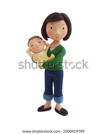 A mother holding her baby(This is a photo of a clay work)
