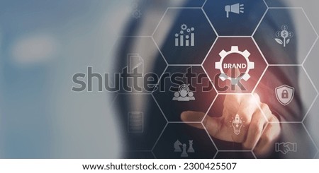 Build a strong brand, Brand concept. 
Distinctive identity represents a company’s values and ideas through well designed logos, catchy slogans, unique products, or excellent services.Branding banner.  Royalty-Free Stock Photo #2300425507